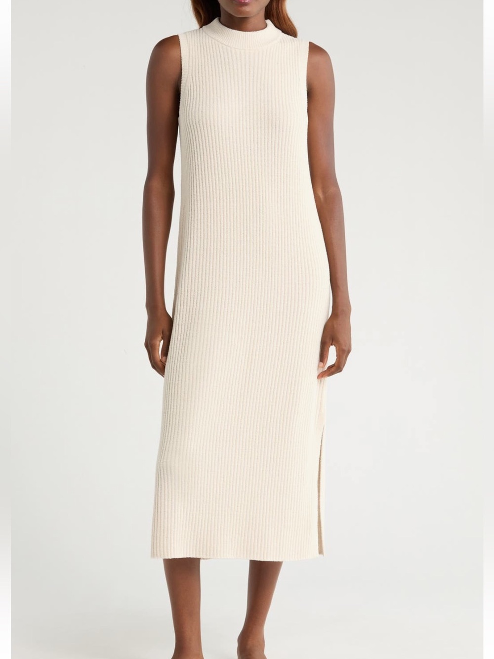 UGG Sleeveless Ribbed Knit Midi Dress in Cream